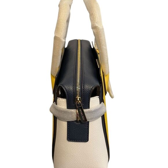 Michael Kors Mercer Medium Color-Block Belted Satchel Navy Yellow NEW - Picture 6 of 9